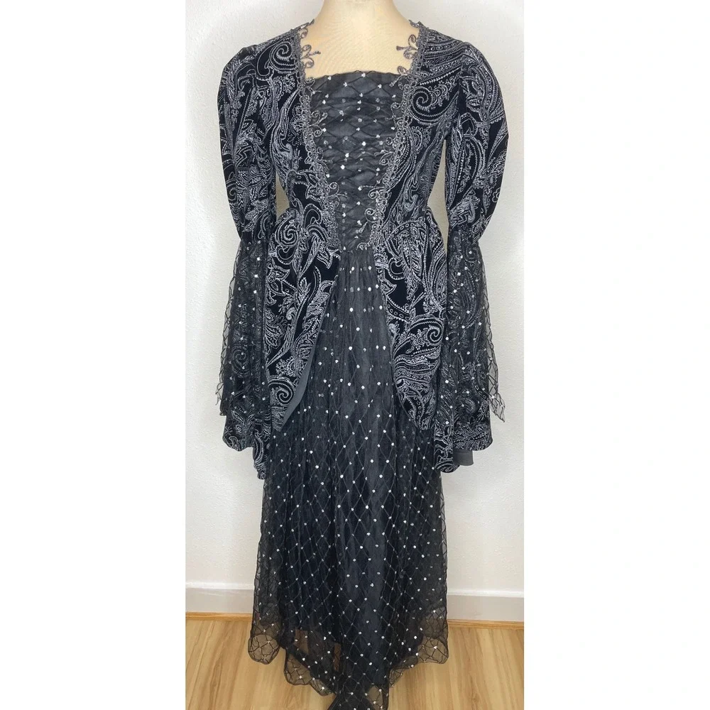 Womens Dress Gothic Victorian Renaissance 12 Black Silver